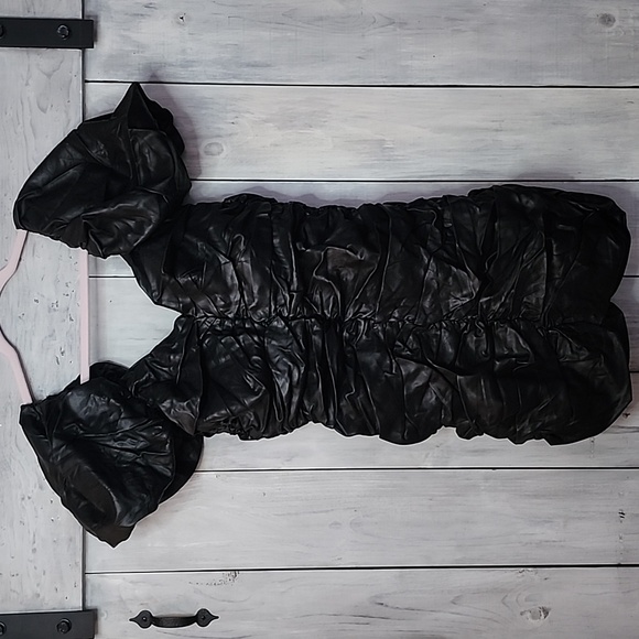 NAKED WARDROBE *RARE* The Statement Runway Ruched Faux Leather Large Dress - Picture 3 of 10